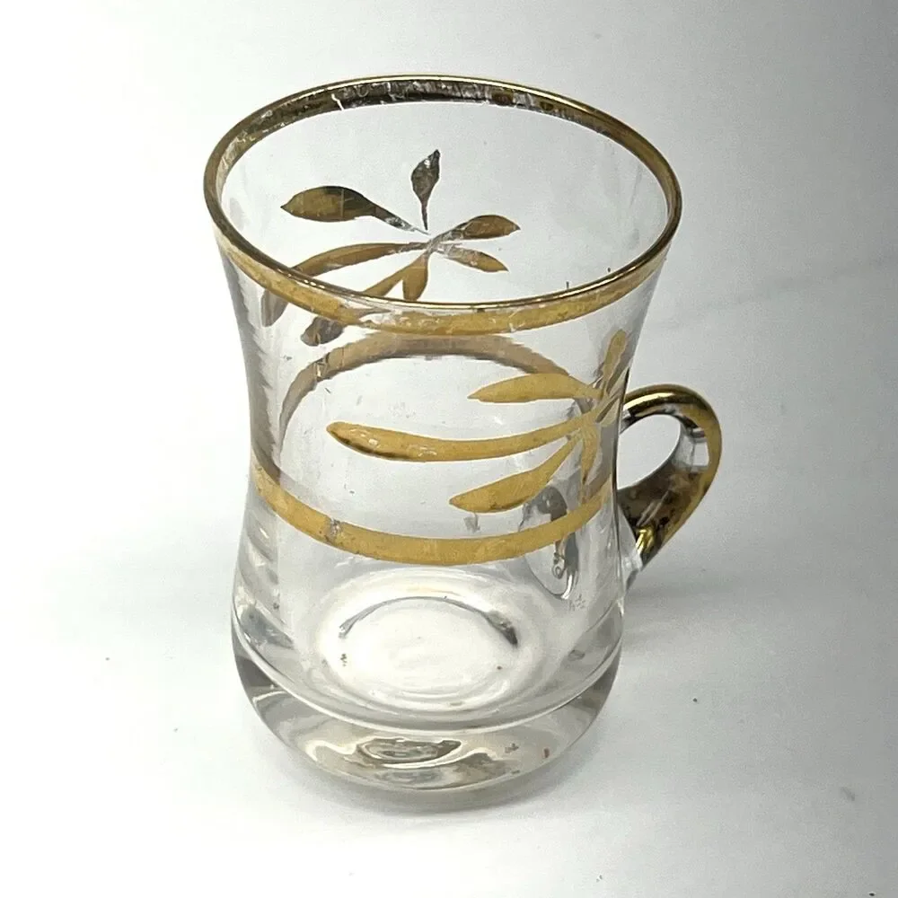 Vintage MCM Espresso/Coffee/ Shot Glass - Gold Etching Accents